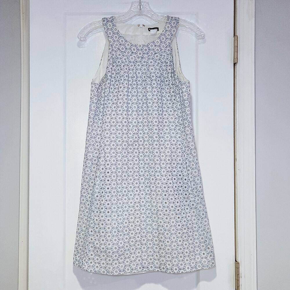 Searle Blue White Eyelet Shift Dress Sleeveless Pockets Size 8
